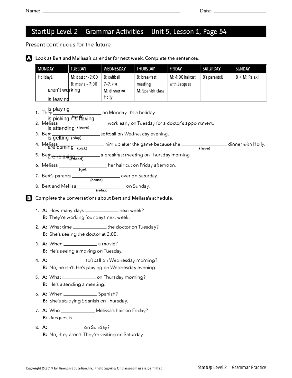 StartUp Level 2 Grammar Activities: Unit 5 & 6 Practice - Studocu