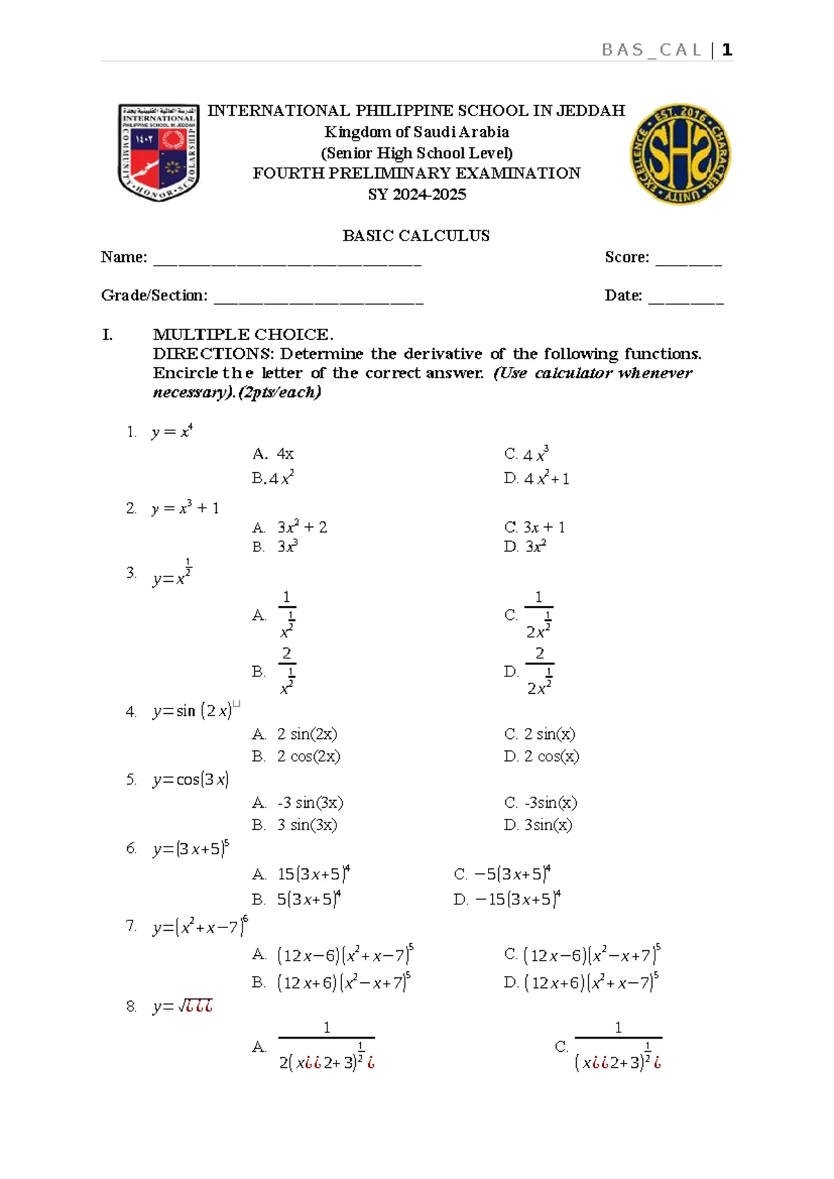 Precal - Work Budget for Precalculus S. 2024 (First Semester) - Studocu
