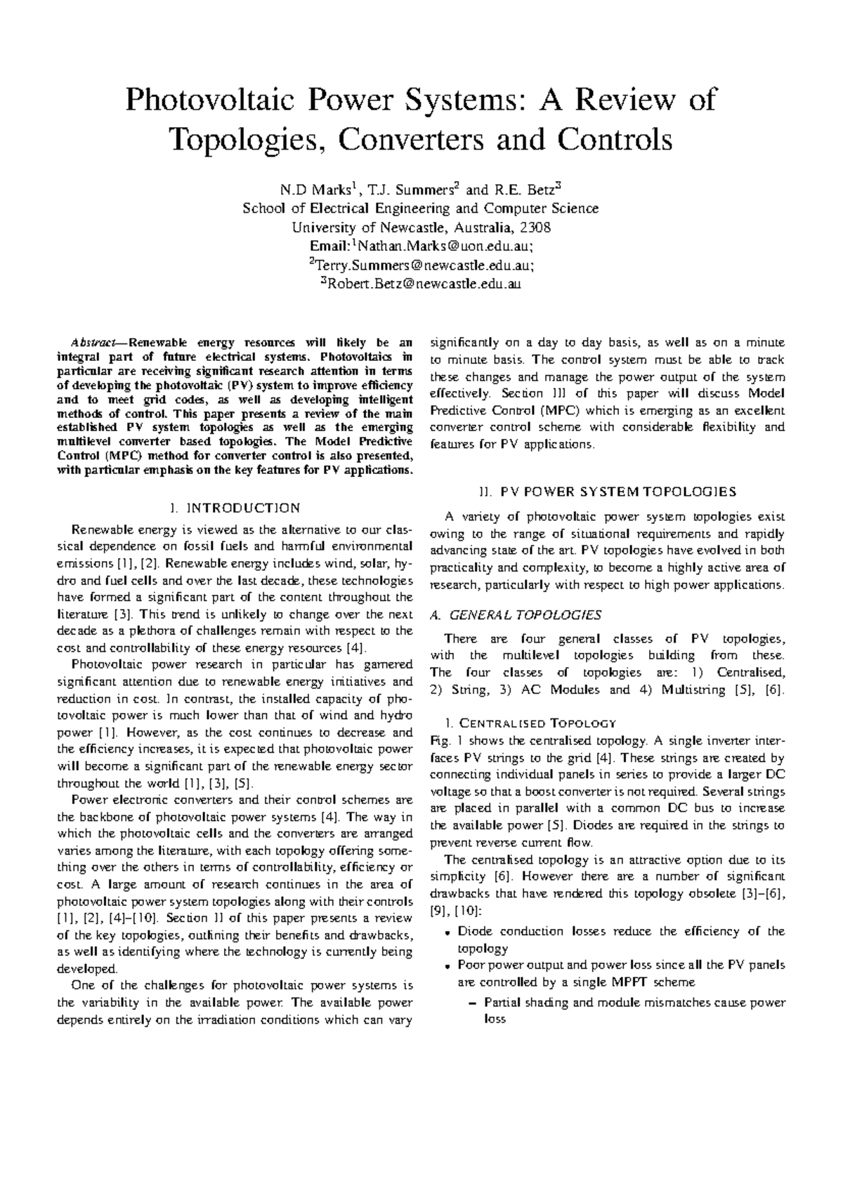 AUPEC 2012: Review of PV Power Systems Topologies & Control Methods ...