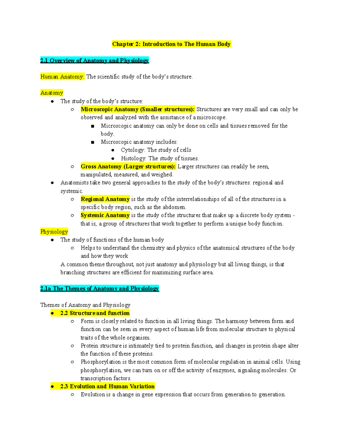 A&P I: Chapter 2 Notes on Human Anatomy and Physiology - Chapter 2 ...