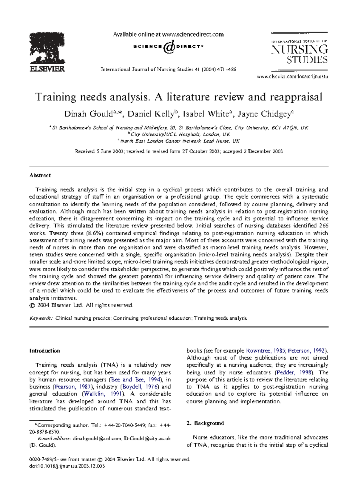Training Needs Analysis in Post-Registration Nursing Education: A ...