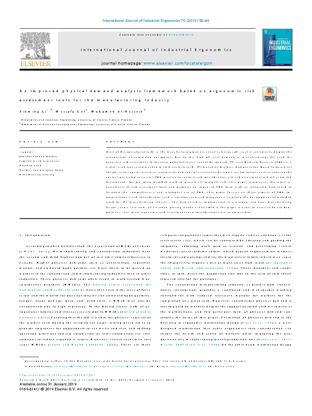 Improved PDA Framework for Ergonomic Risk Assessment in Manufacturing ...