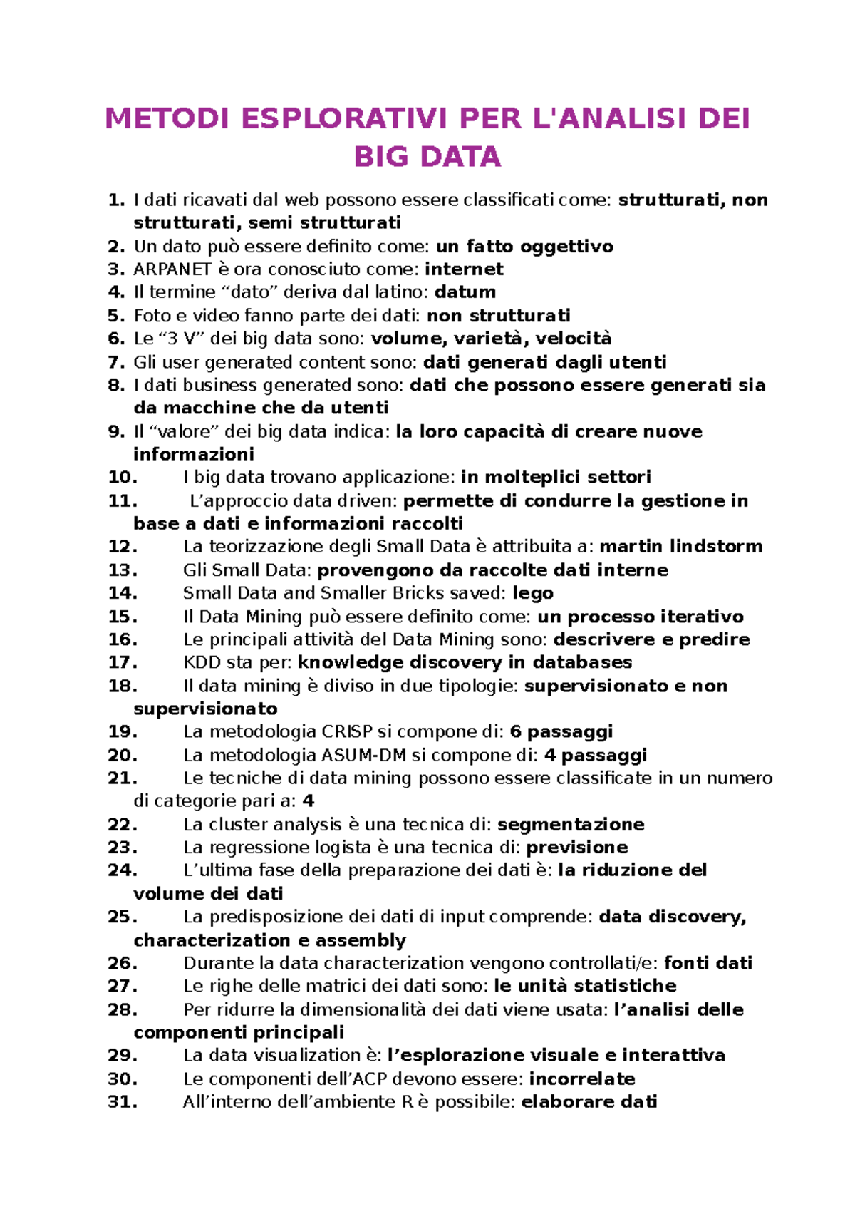 Metodi Esplorativi per l'Analisi dei Big Data e dei Modelli Statistici ...