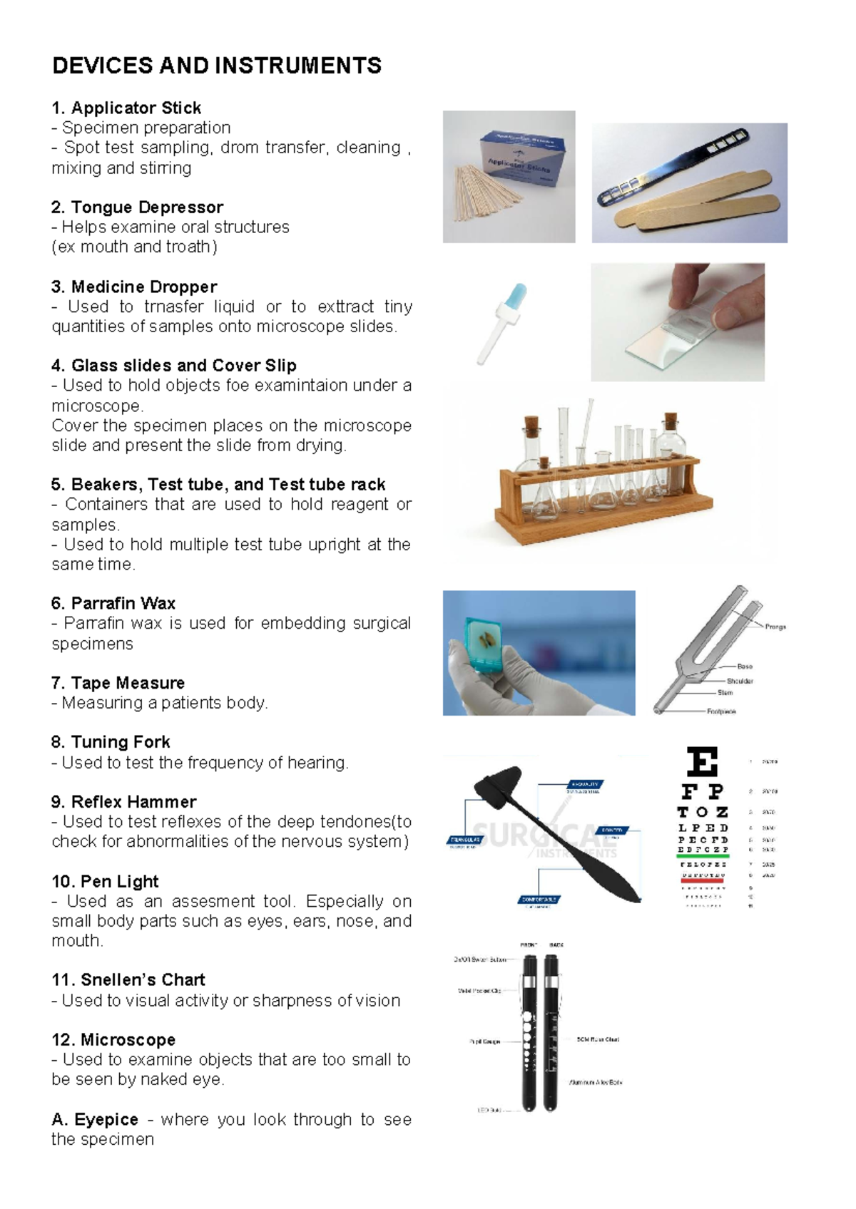 DEVICES AND INSTRUMENTS: Overview of Medical Tools and Equipment - Studocu