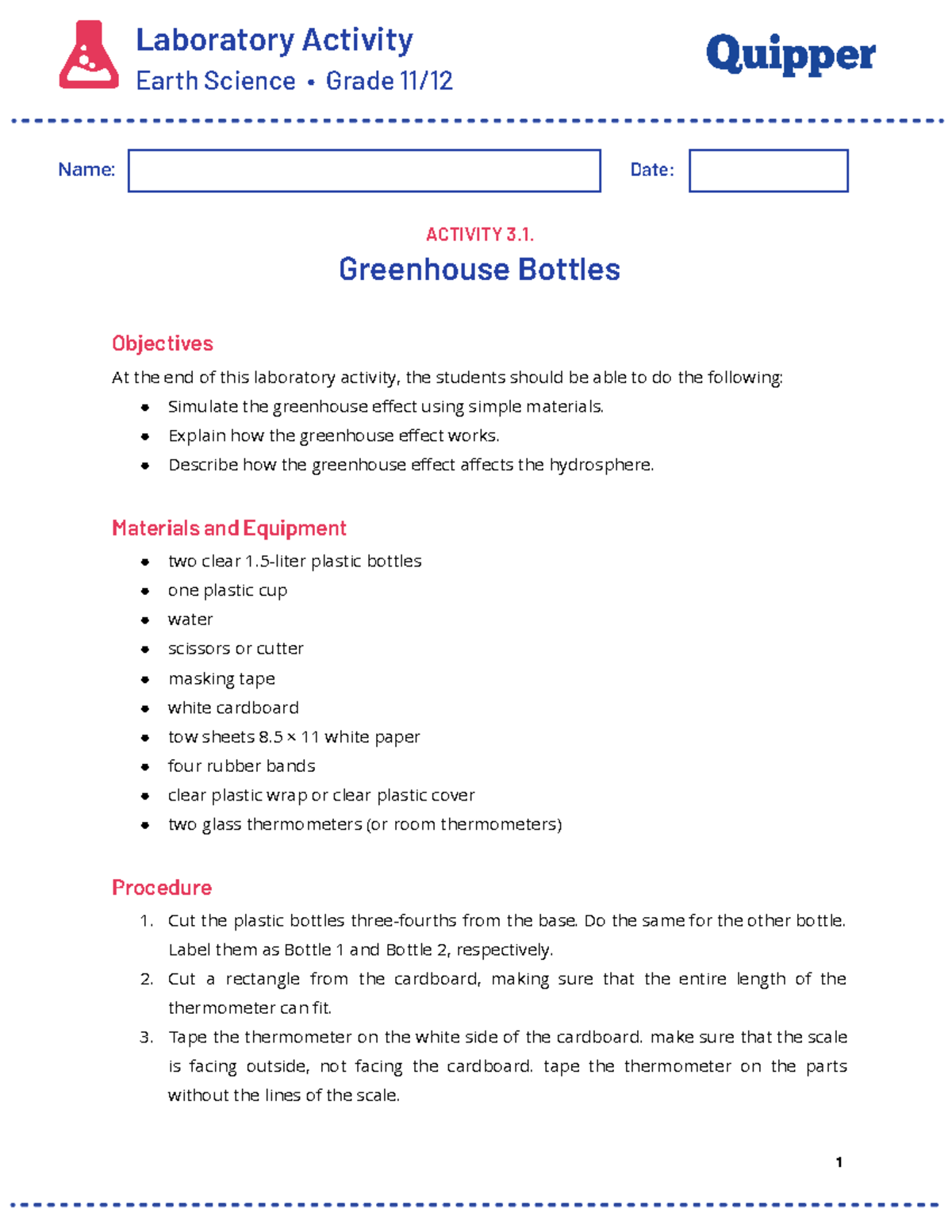 ME-ES-11 12-LA - Greenhouse Effect Simulation Lab Activity - Studocu