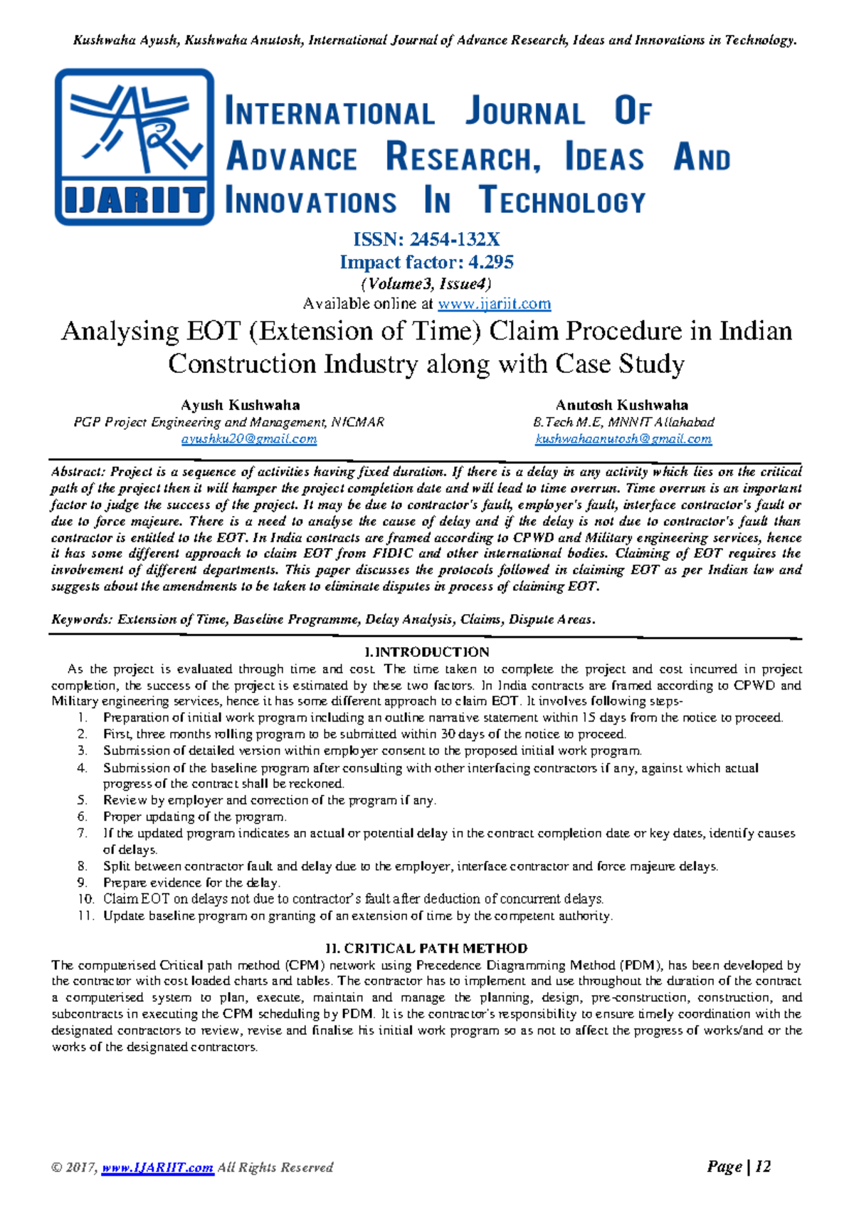 Analysing EOT extension of time claim pr - ISSN: 2454-132X Impact ...