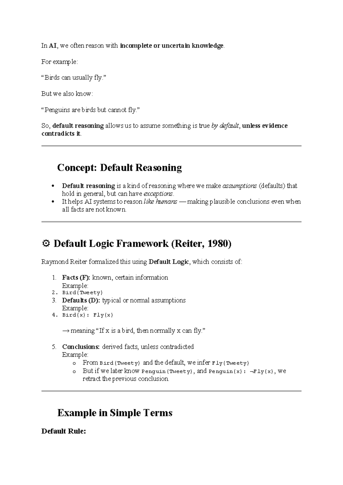 Default Reasoning in AI: Understanding Incomplete Knowledge - Studocu