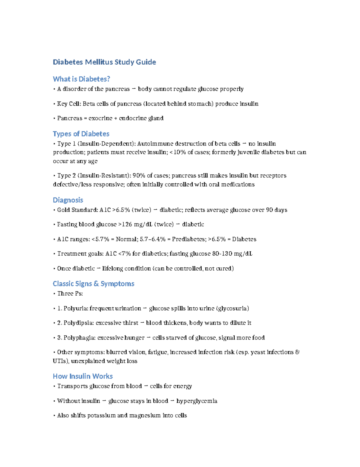 Diabetes Mellitus Study Guide: Understanding Types, Symptoms, and ...