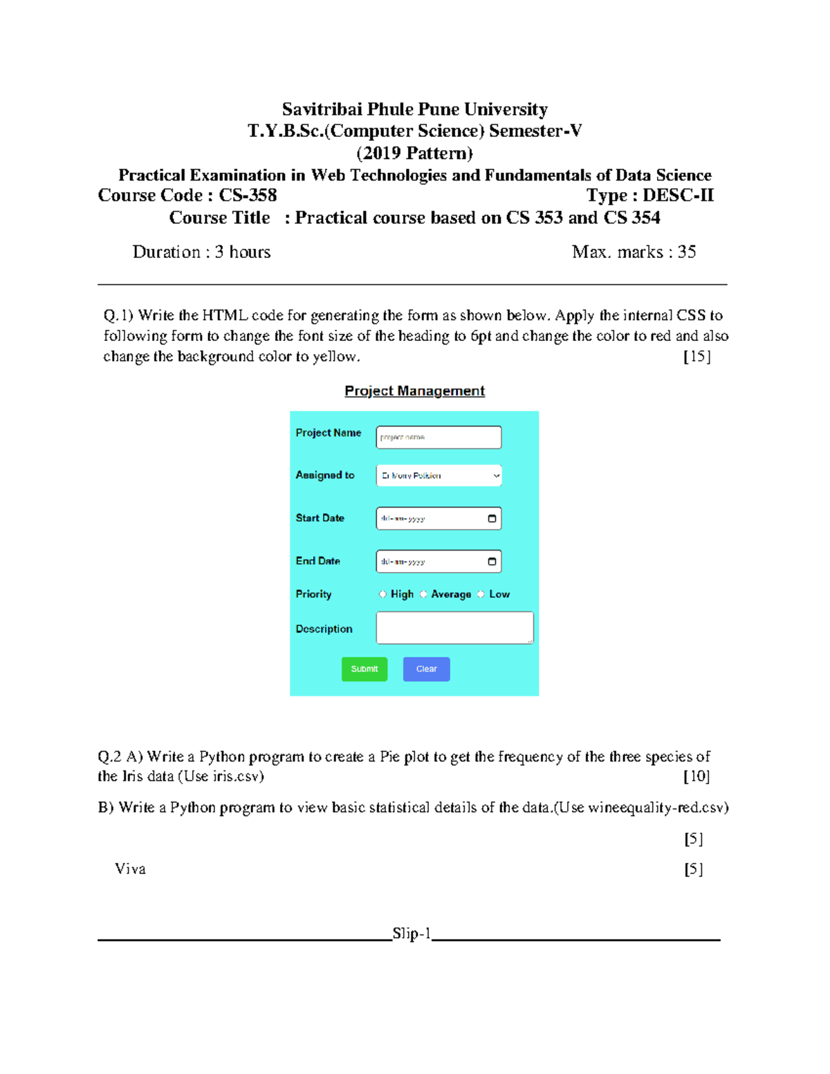 T.Y.B.Sc. (Computer Science) Practical Exam: Web Technologies & Data ...