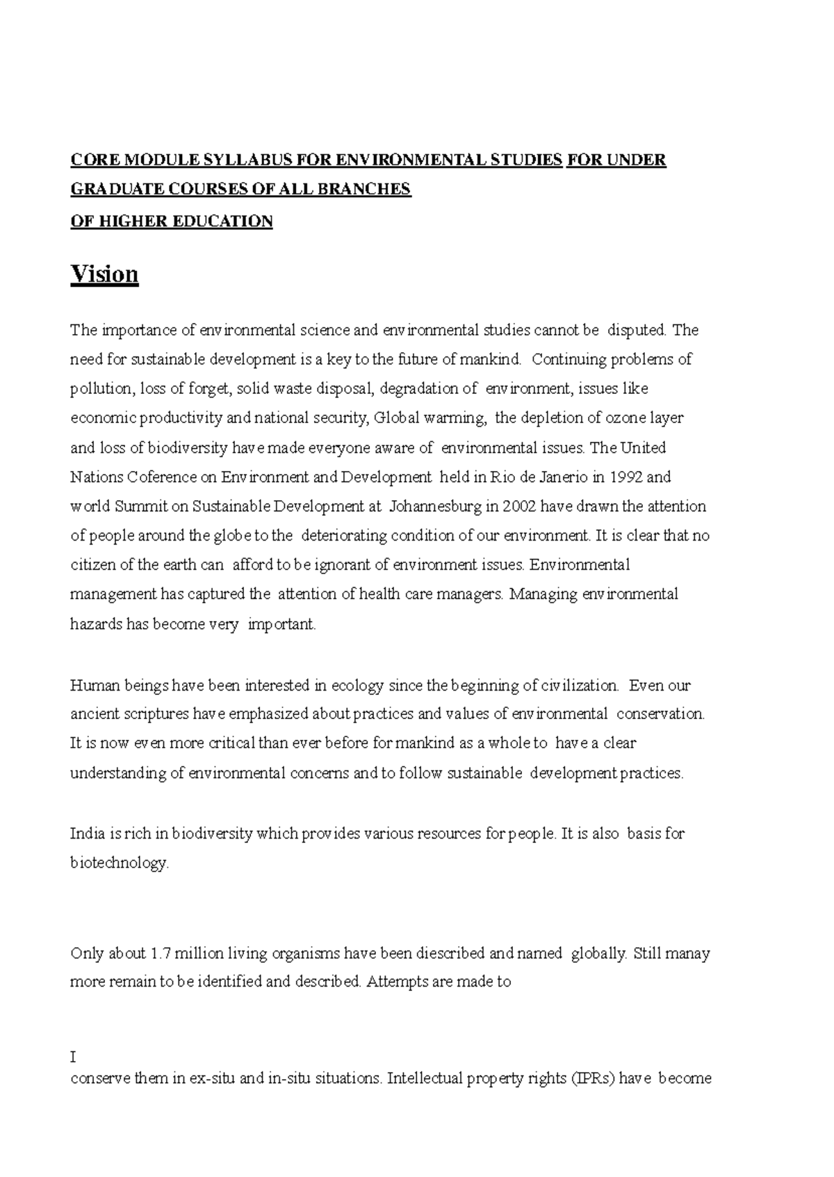 Core Module Syllabus for Environmental Studies - UG Course (ES101 ...