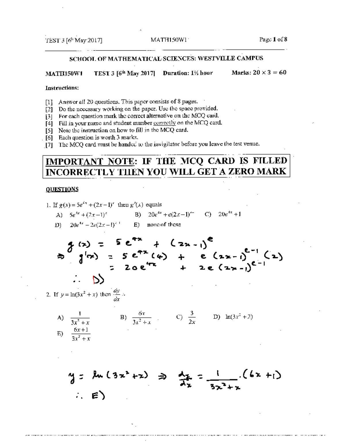 MATH150W1 Test 3 Review Notes for Exam Preparation - Studocu