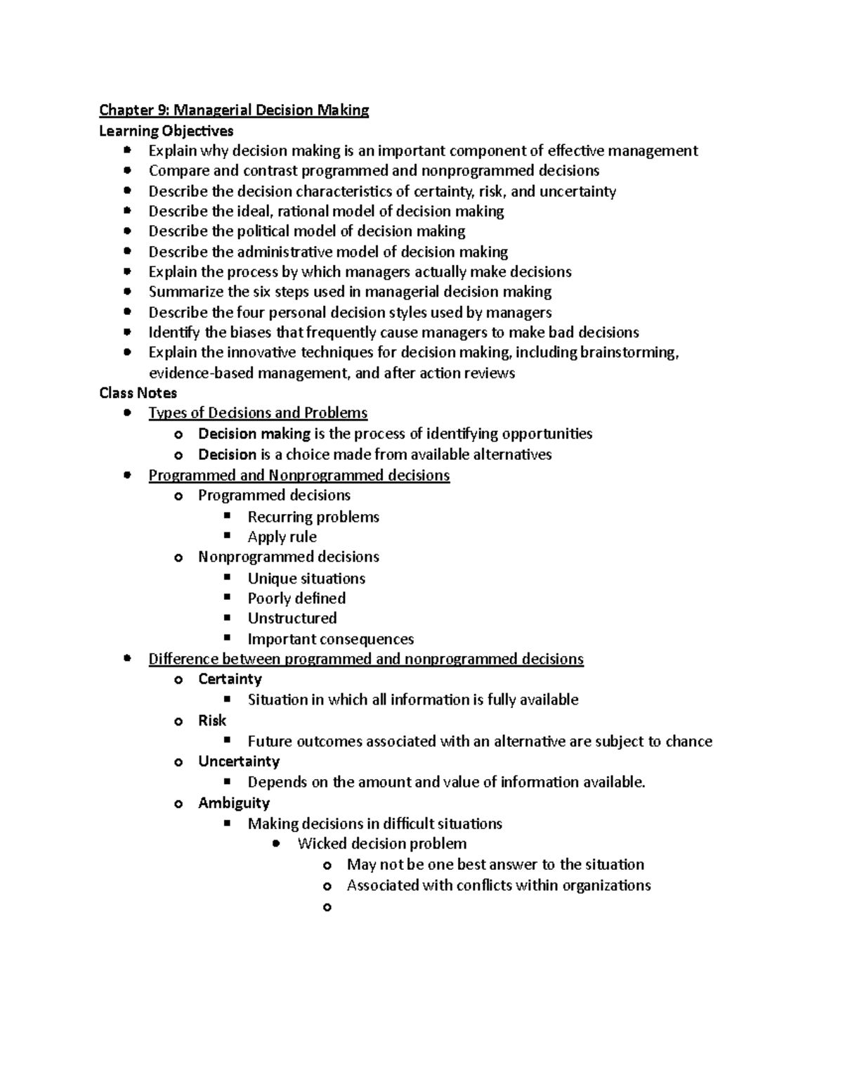 Management 11th Edition (Richard Daft) Chapter 9: Decision Making Notes ...