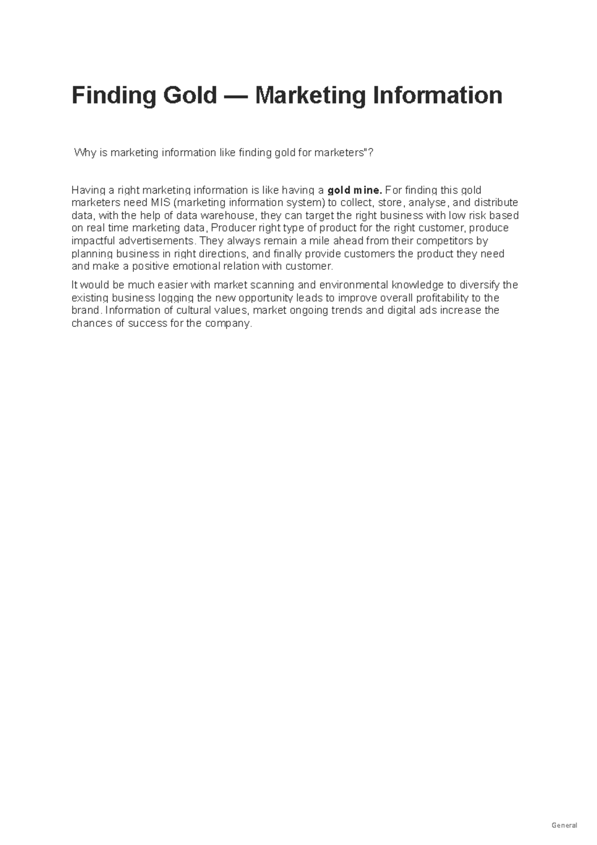 Marketing Information: Finding Gold for Marketers - Assignment 3 - Studocu