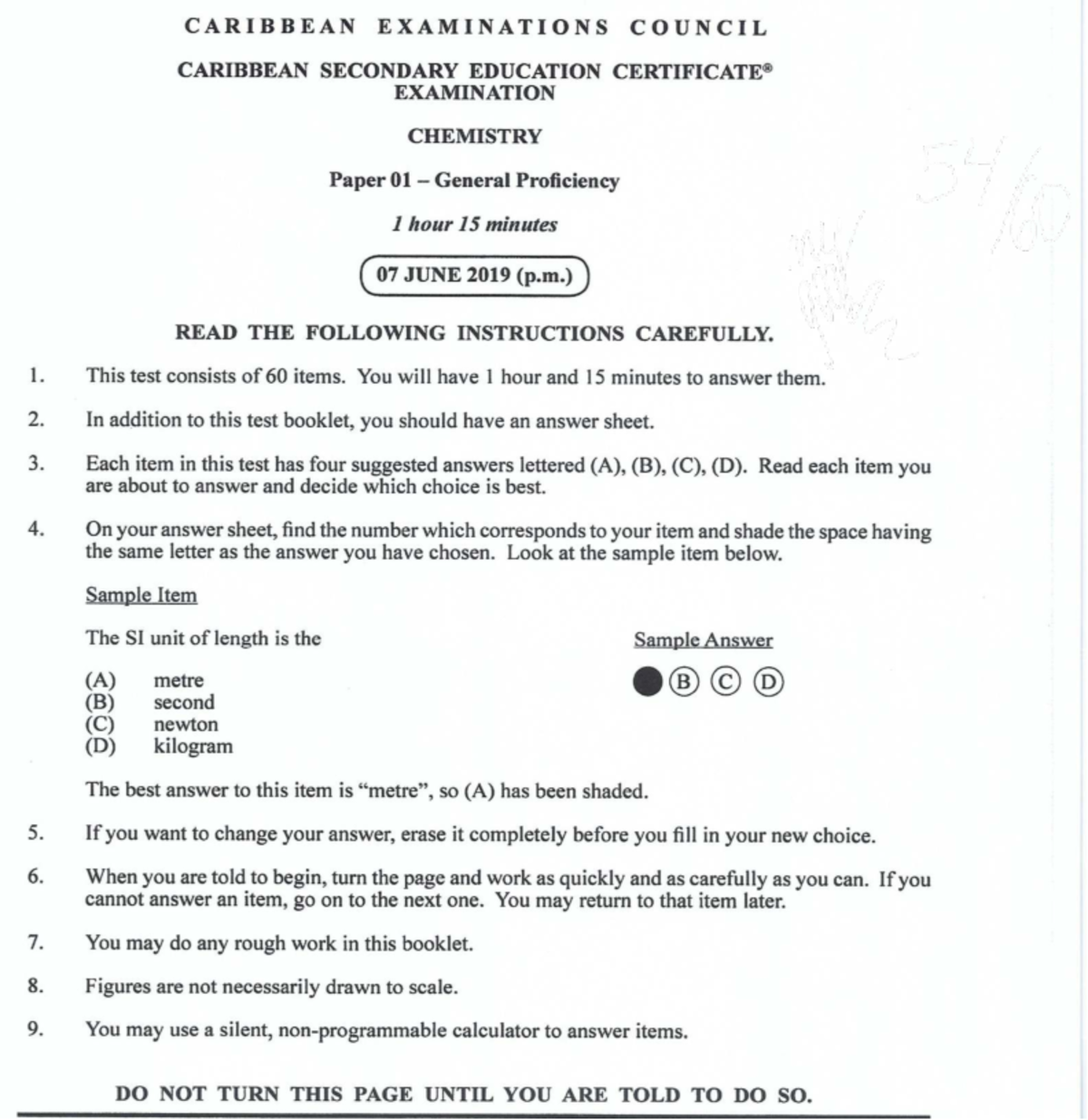 CSEC Chemistry Paper 01 General Proficiency Exam 2019 - Studocu