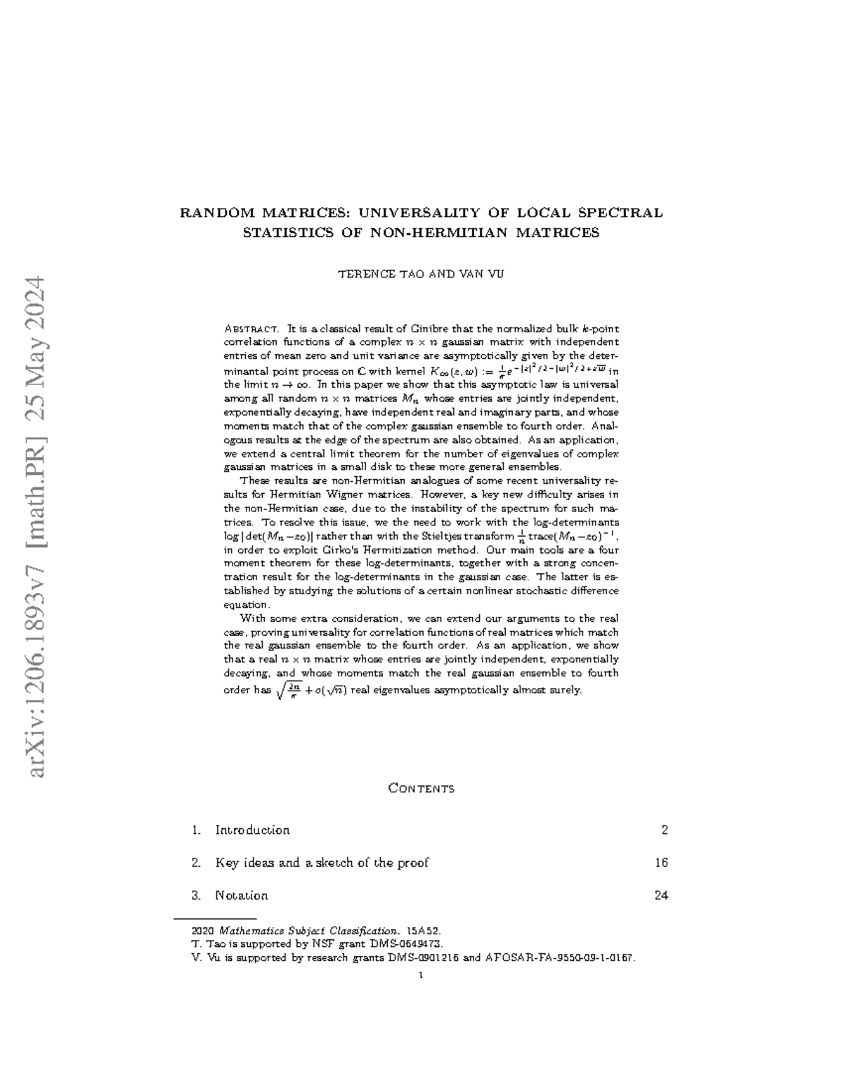 Universality of Local Spectral Statistics for Random Matrices (MATH ...