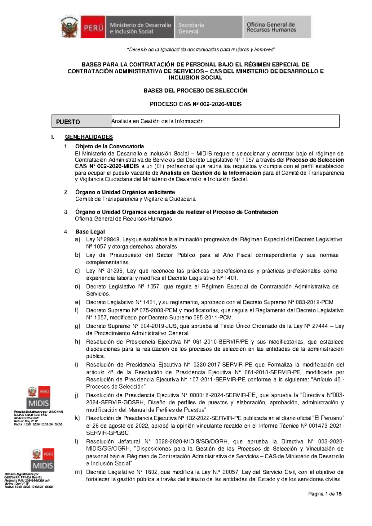 Bases del Proceso de Selección CAS Nº para Analista en Gestión de la ...