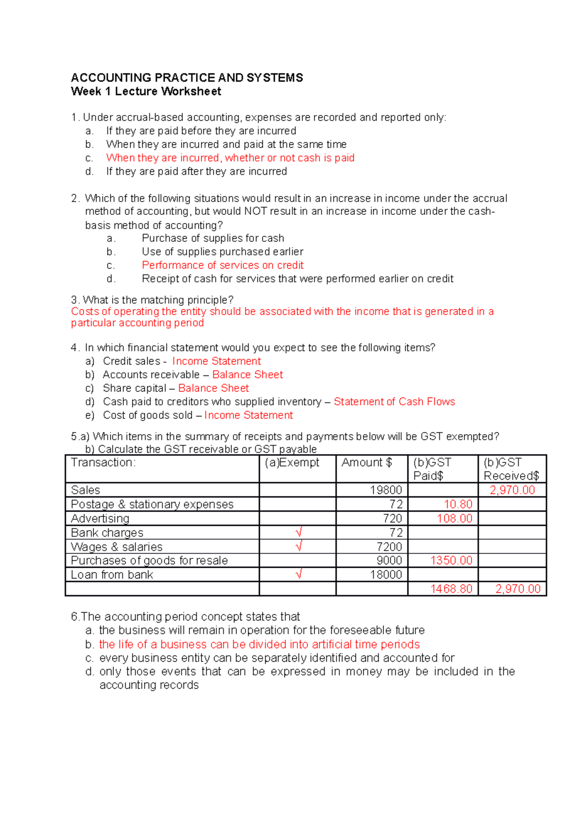 Week 1 Lecture Worksheet - ACCOUNTING PRACTICE AND SYSTEMS Week 1 ...