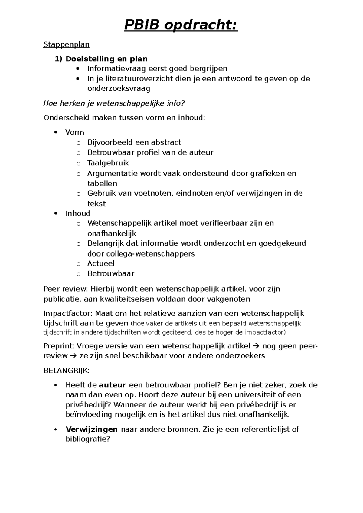 PBIB Opdracht: Stappenplan voor Wetenschappelijke Informatie Evaluatie ...