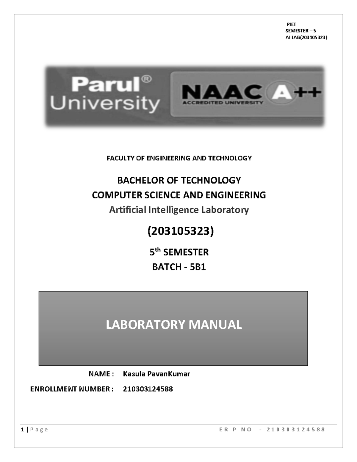 Final AI LAB Manual for B.Tech CSE - Semester 5 (203105323) - Studocu