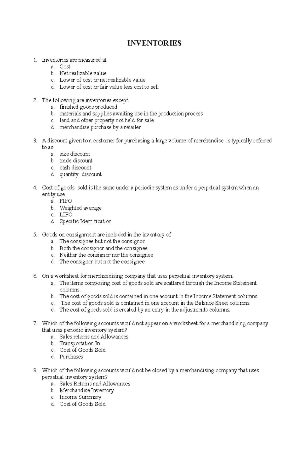 Inventories - exercises for inventory accounting - INVENTORIES ...