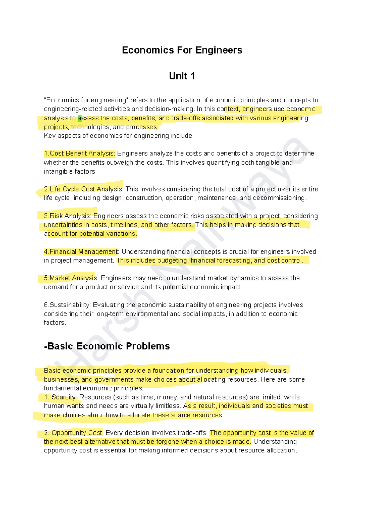 **ECO 101: Economics for Engineering - Lecture Notes and Key Concepts ...