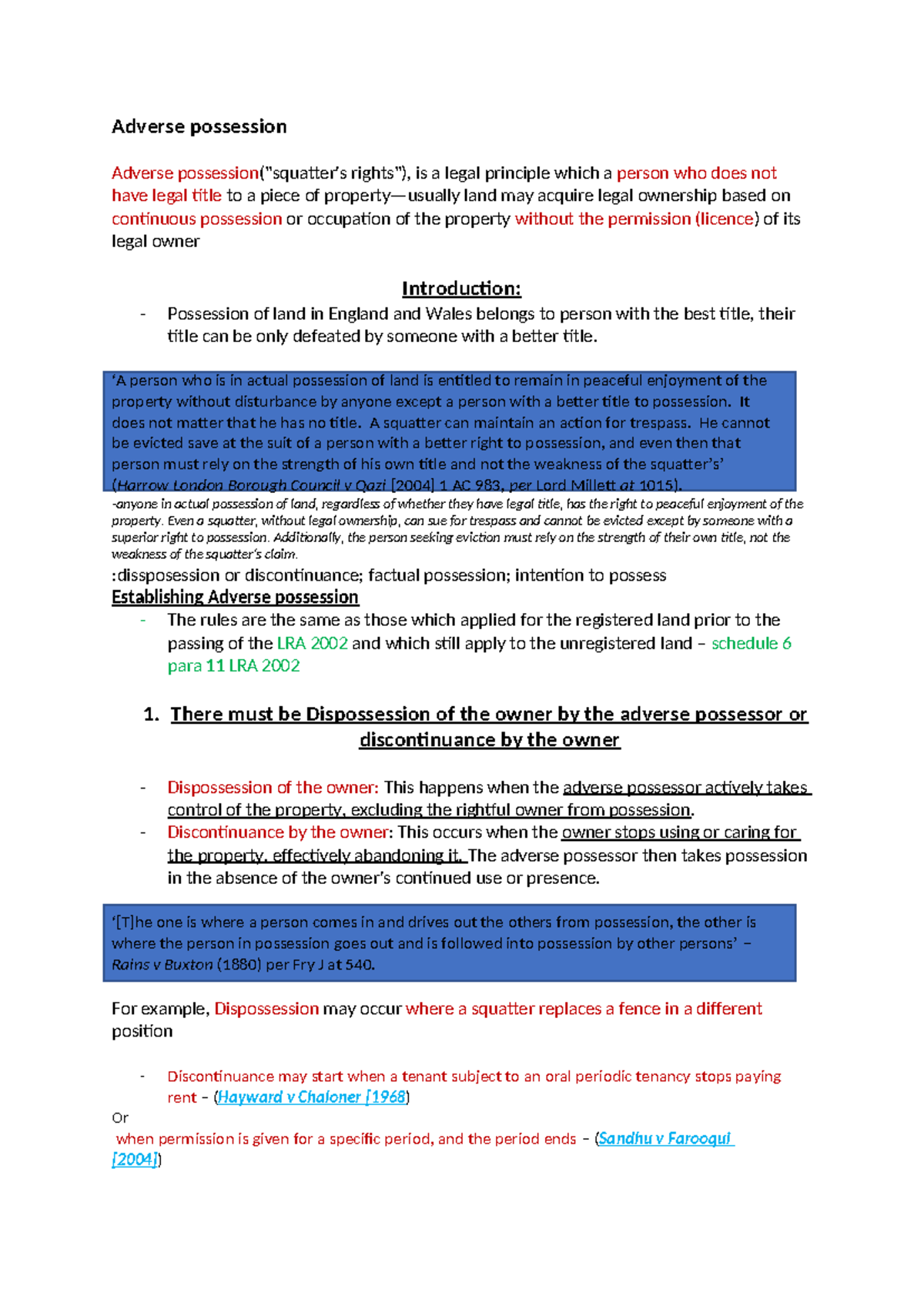 Adverse Possession: Legal Principles and Implications (C) - Studocu