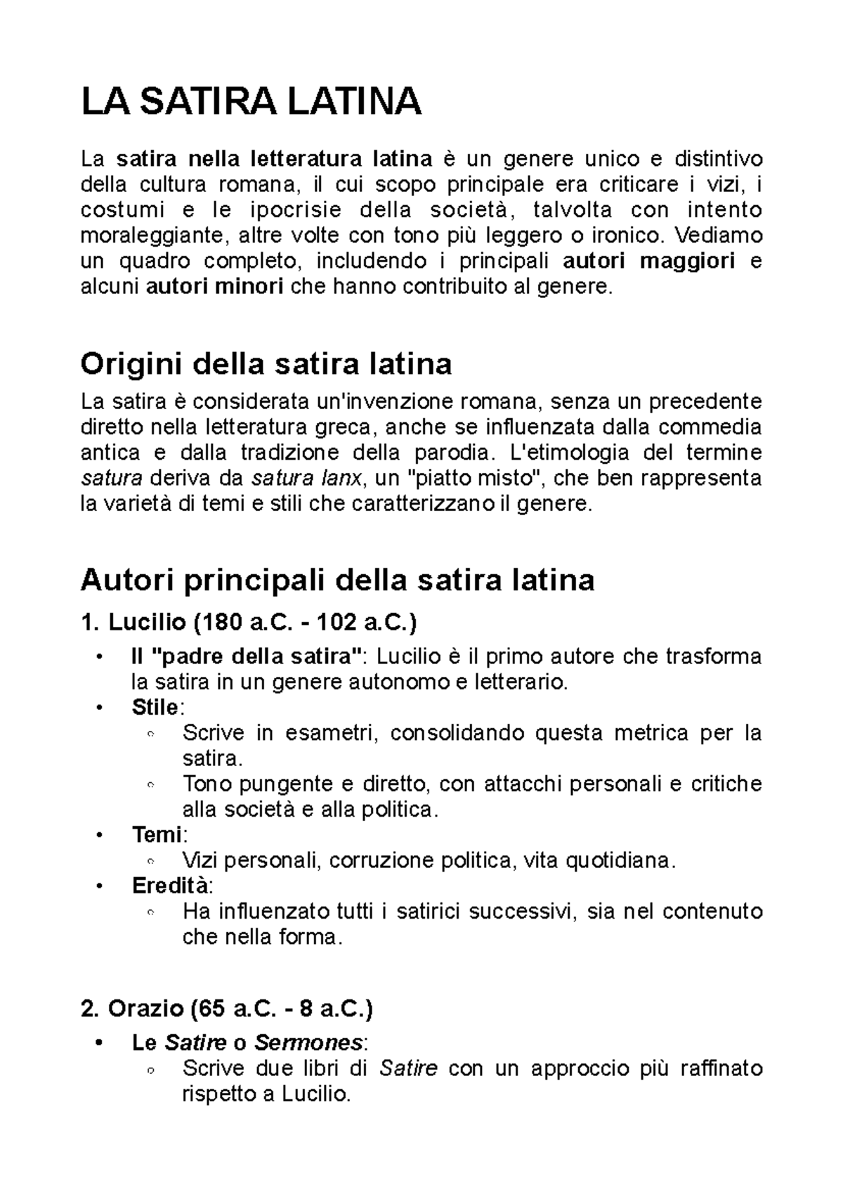 LA SATIRA LATINA: Analisi e Autori Principali - Studocu