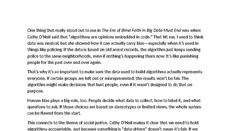 PSY 260 Discussion: The Ethics of Data and Algorithm Accountability ...