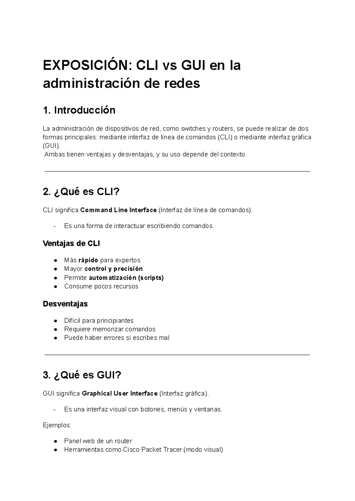CLI vs GUI en la Administración de Redes: Comparativa y Ejemplos - Studocu
