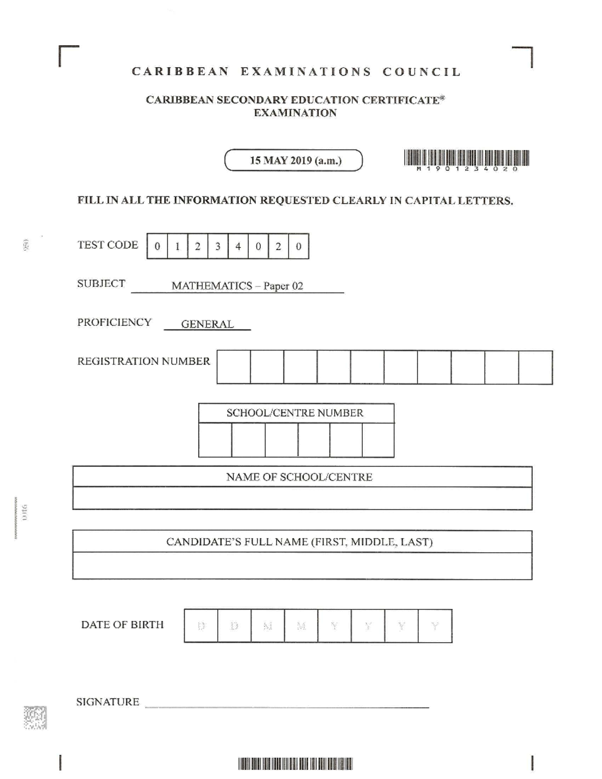 Mathematics Paper 02 CSEC M1901234020 May 2019 Exam Guide - Studocu