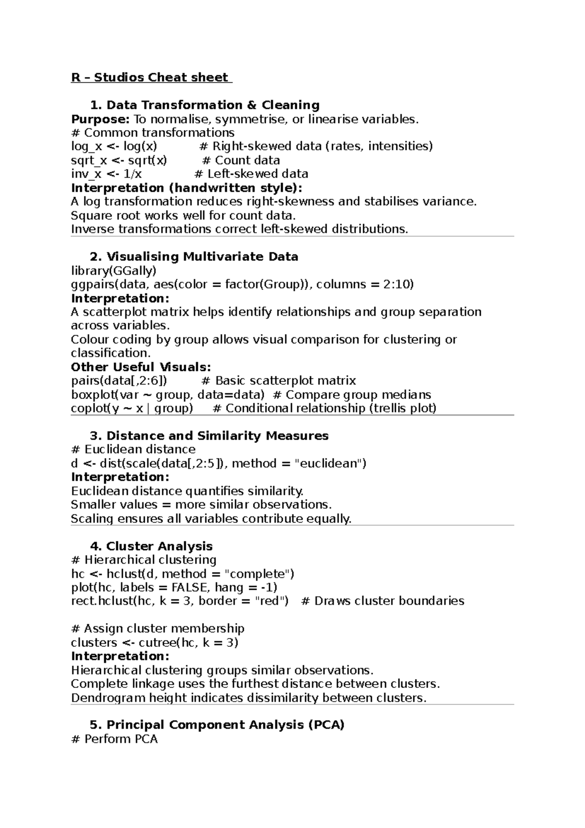 R Stat_W_11 Cheat Sheet: Data Transformation & Analysis Techniques ...