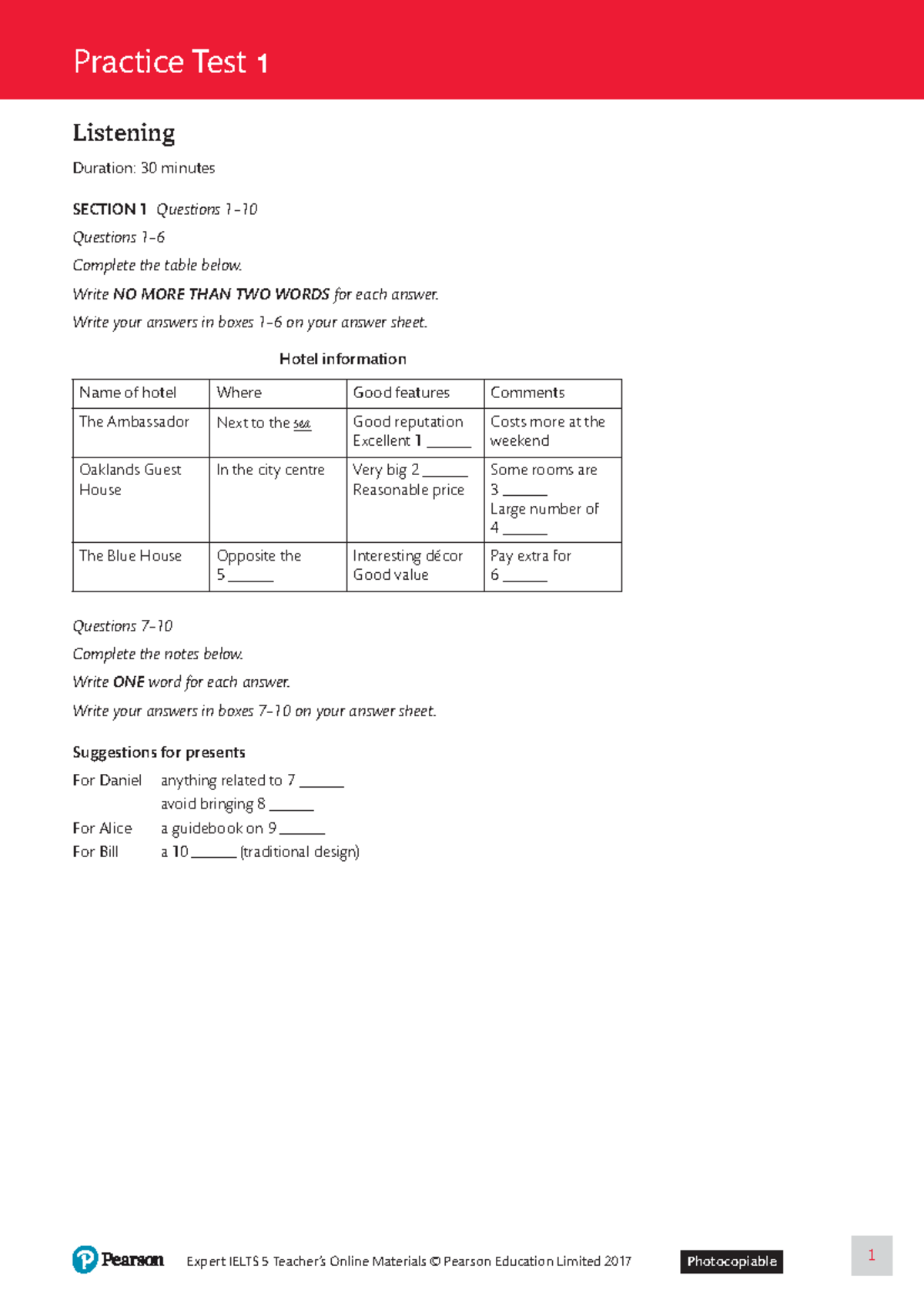 Practice Test 1 - Tiếng Anh Listening Comprehension & Research - Studocu
