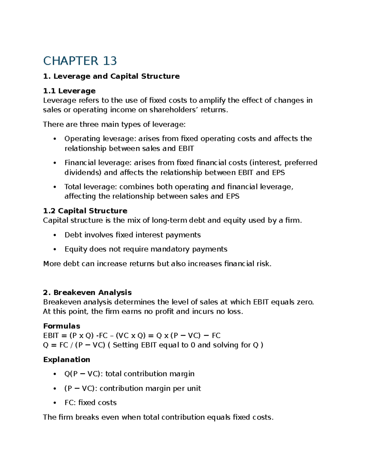 CHAPTER 13 & 15: Leverage, Capital Structure, and Financing Patterns ...