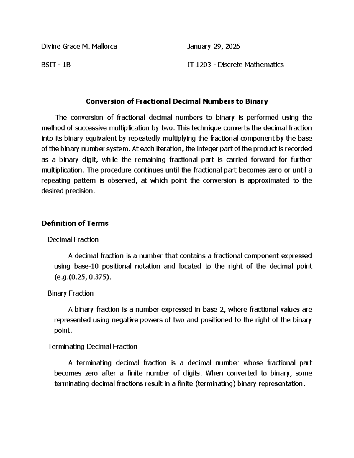 Conversion of Fractional Decimal Numbers to Binary - IT 1203 - Studocu