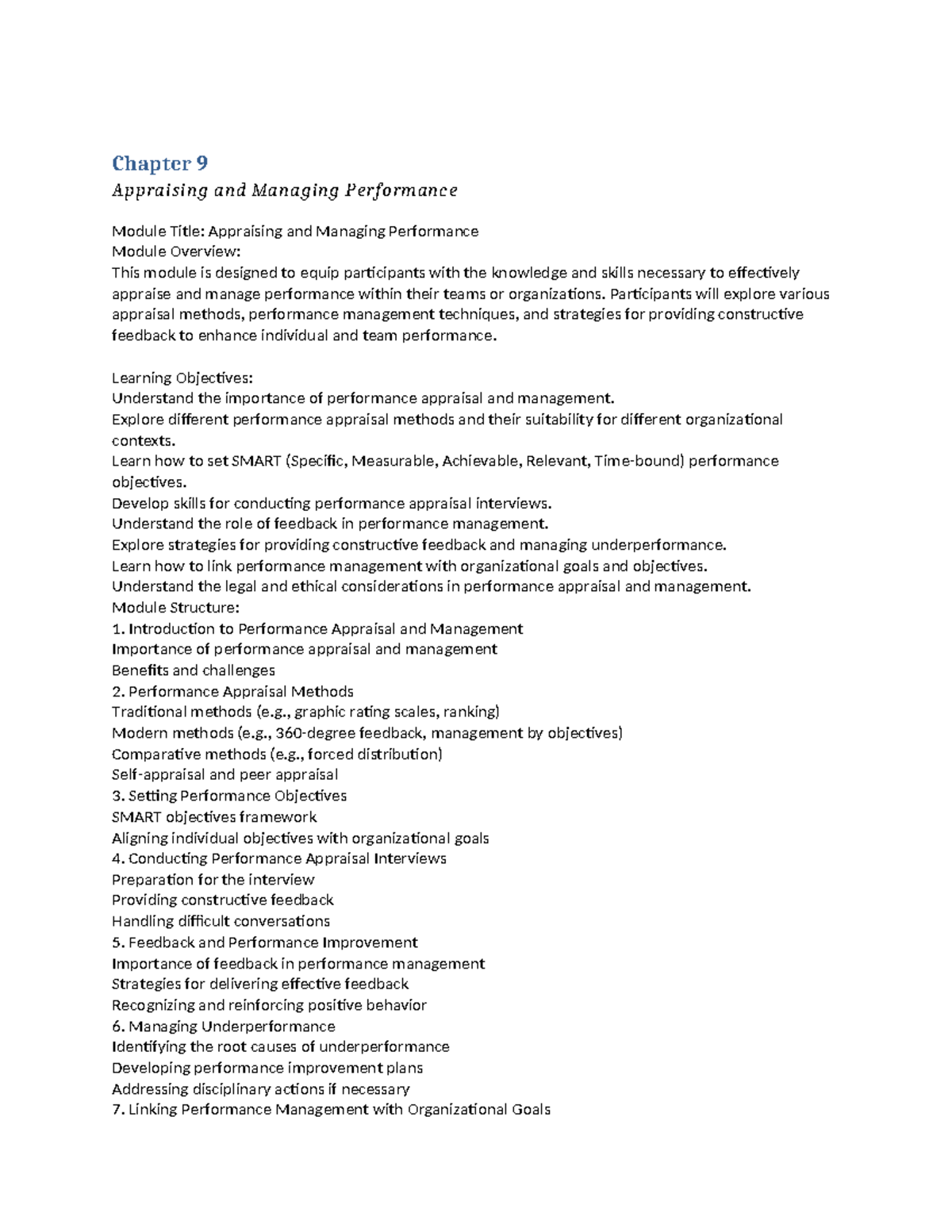 Chapter 9 - Performance Appraisal & Management Strategies - Studocu