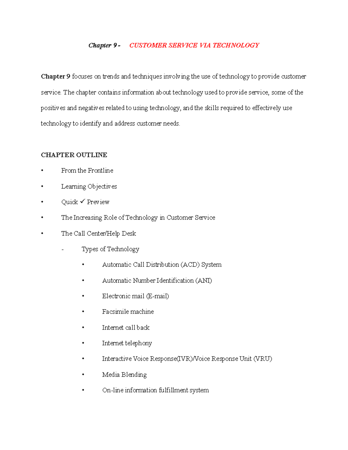 Ch09 Customer Service via Technology - Chapter 9 - CUSTOMER SERVICE VIA ...