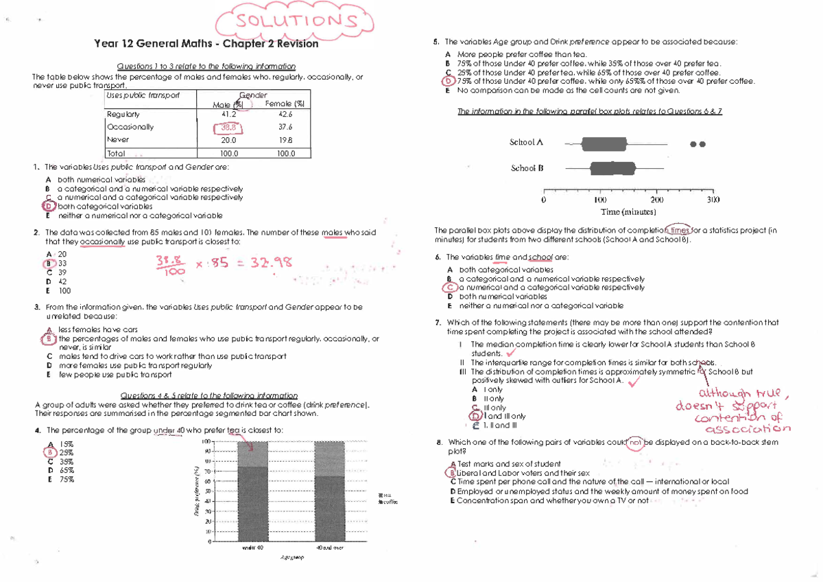 Ch 12 General Maths Revision 2024 Solutions and Questions - Studocu