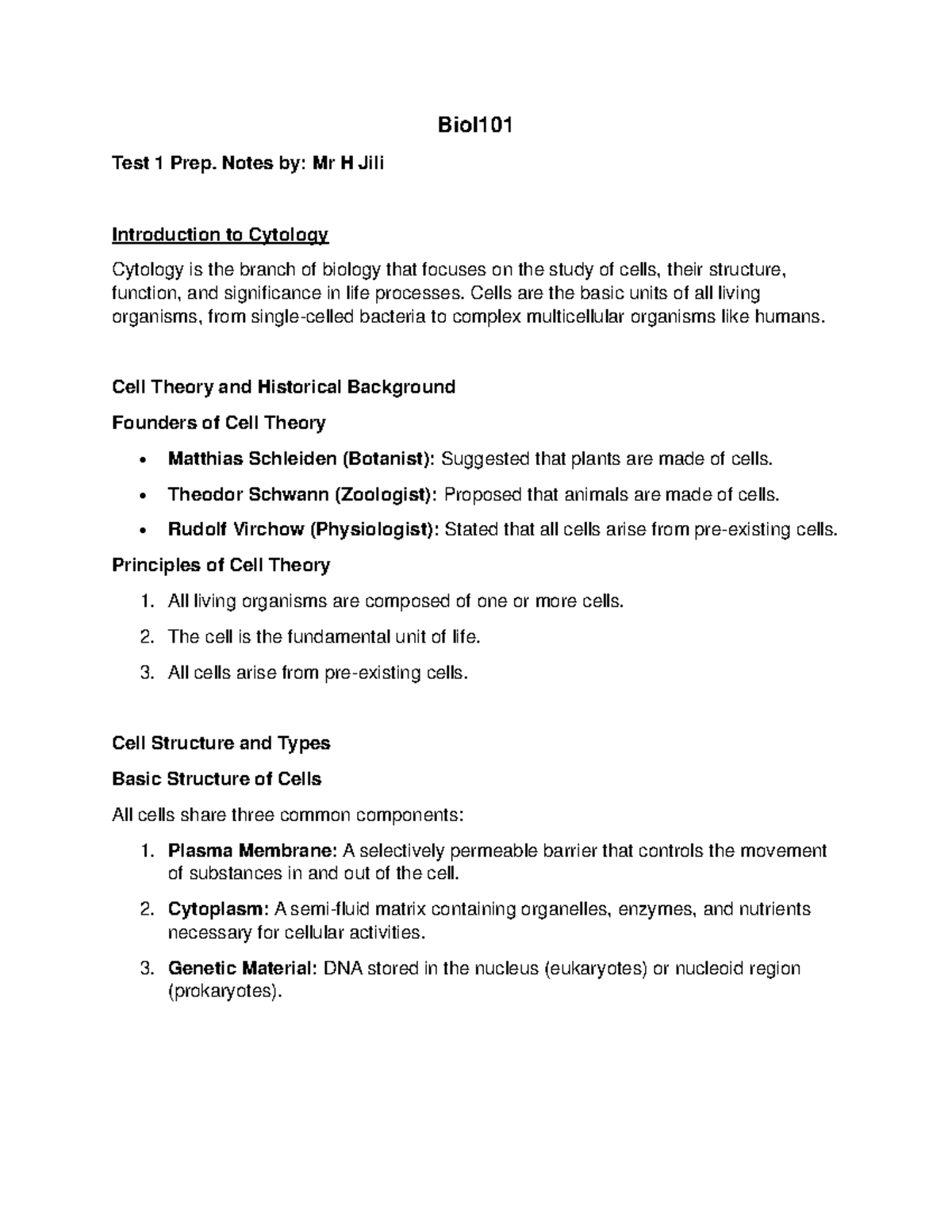 Biol101 Test Prep. Part 3 - Biol Test 1 Prep. Notes by: Mr H Jili ...