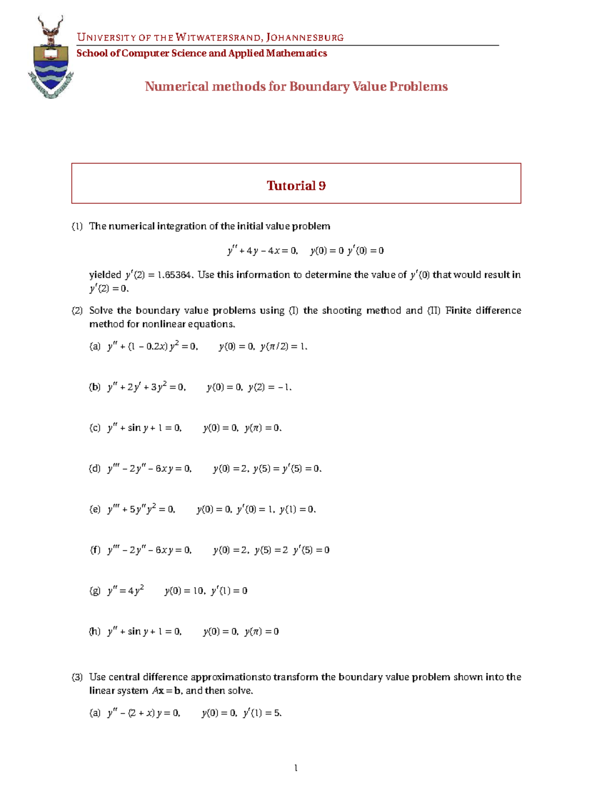 Numerical Methods for Boundary Value Problems - Tutorial 10 (CSAM ...