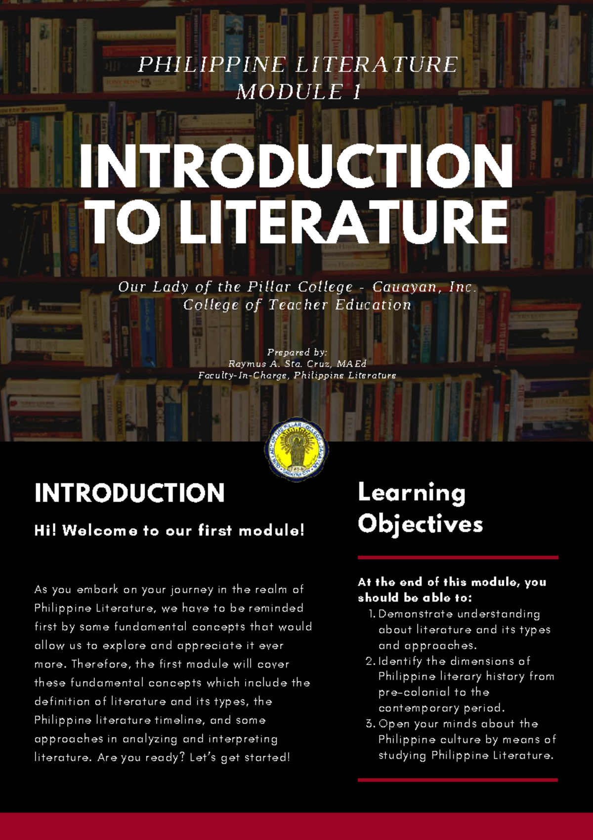 PHILIPPINE LITERATURE MODULE 1: INTRODUCTION TO LITERATURE OVERVIEW ...