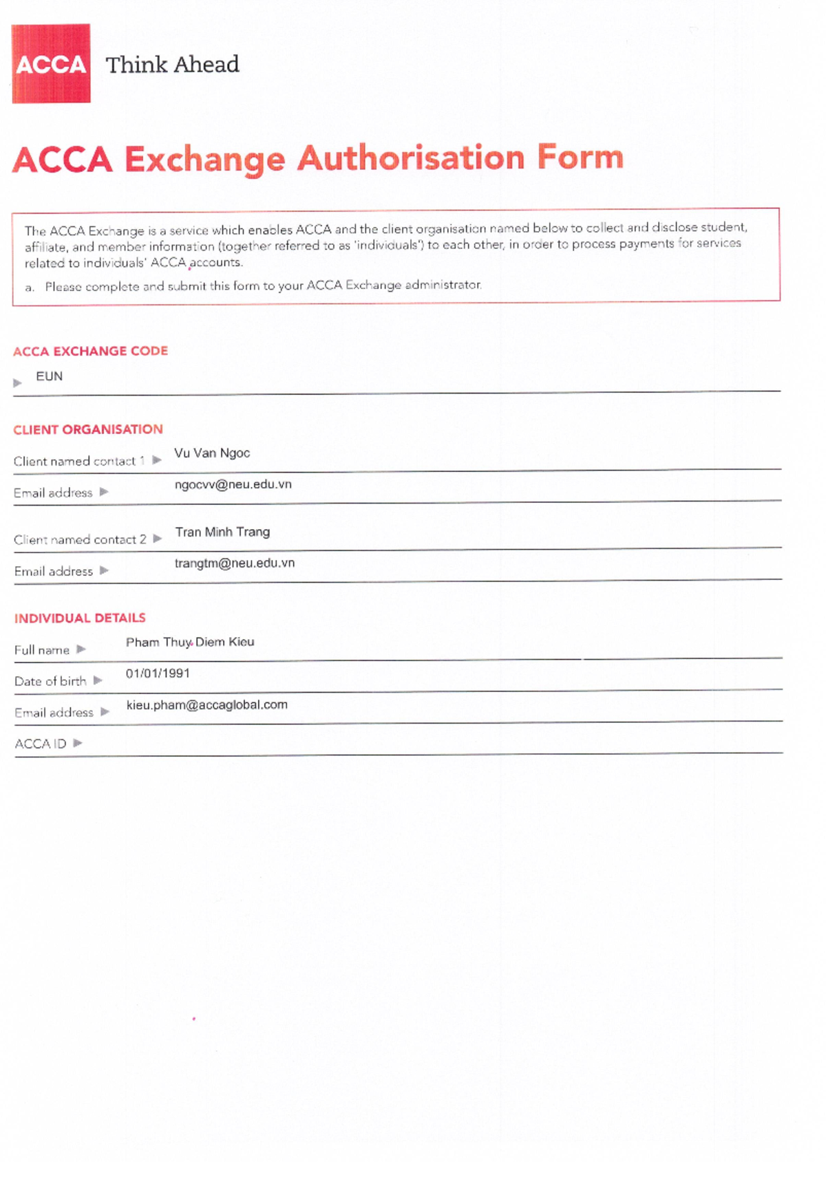 3. Exchange Authorisation Form - NEU sample - ACCA Think Ahead ACCA ...