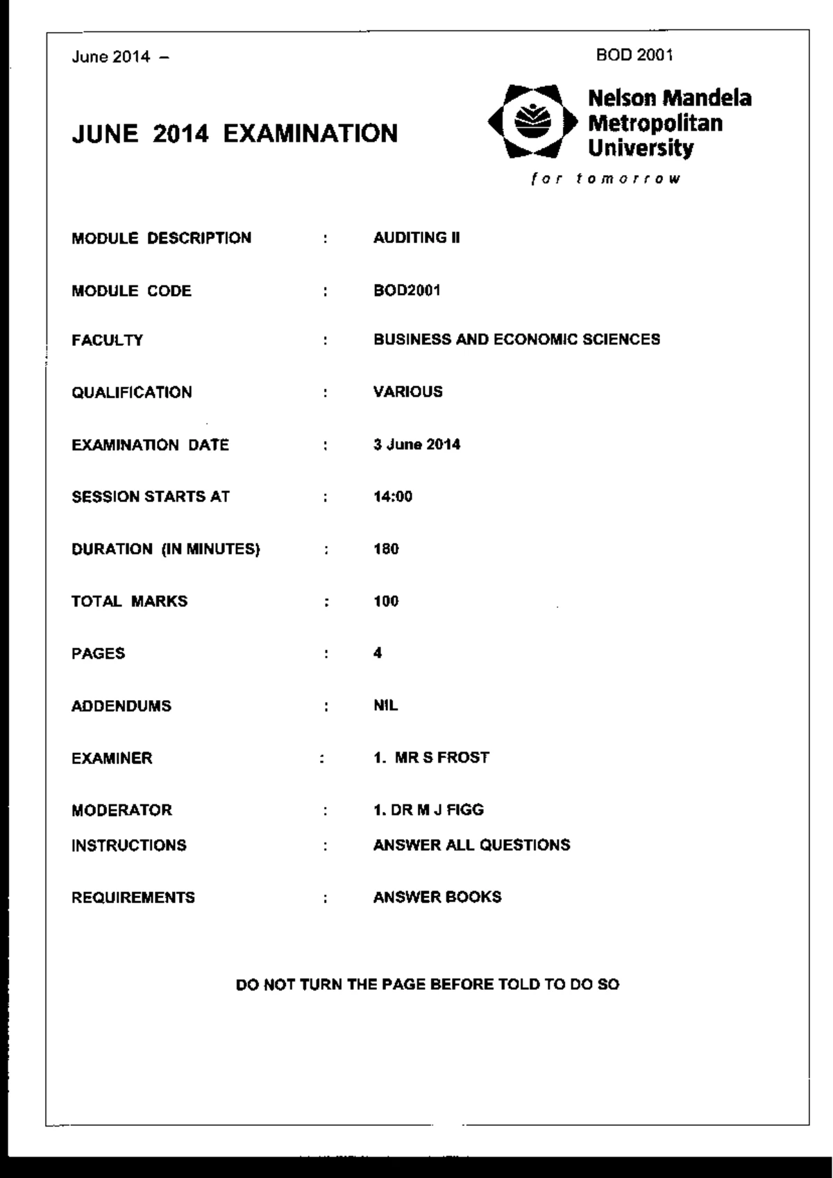 BOD2001 June 2015 Auditing Exam Question Paper - Studocu