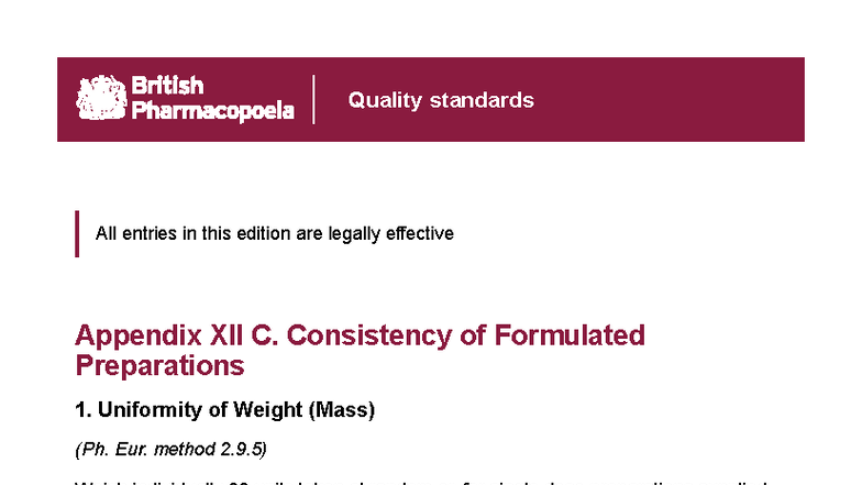 Appendix XII C: Consistency of Formulated Preparations - BP - Studeersnel