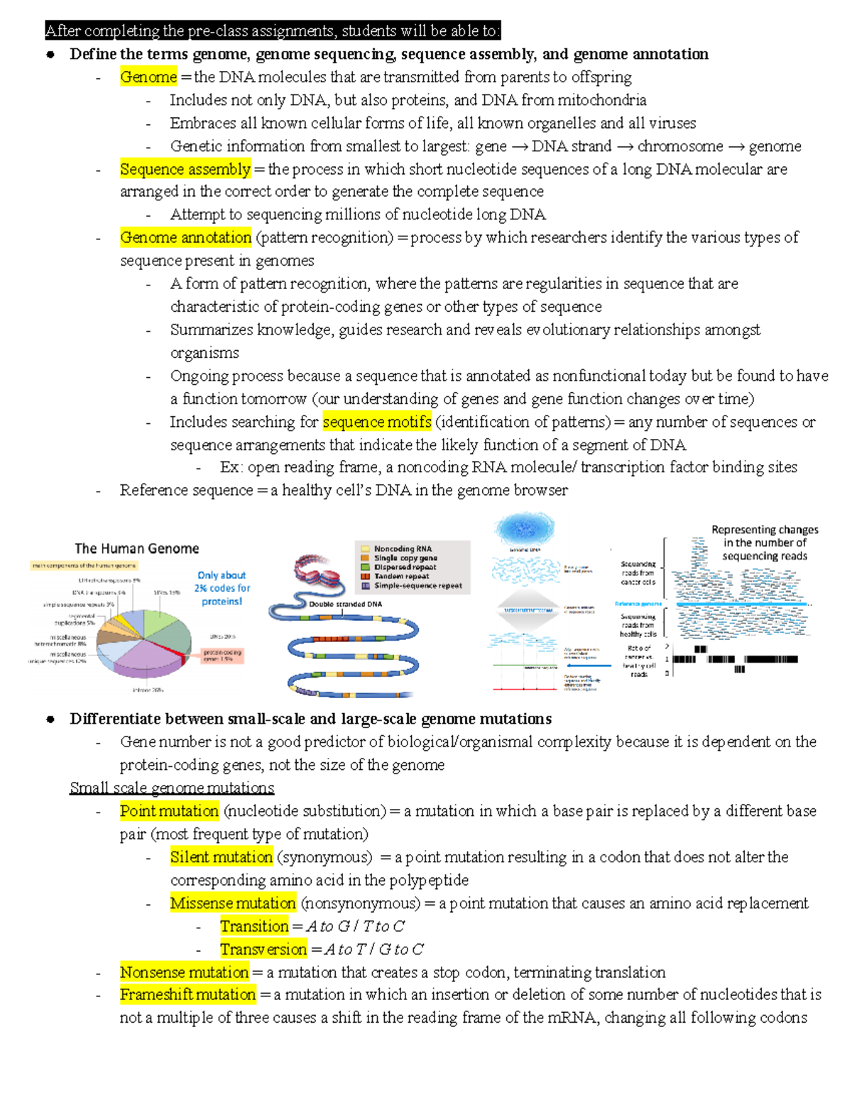 LS7C Week 8 Lecture Notes: Genome Mutation Types & Definitions - Studocu