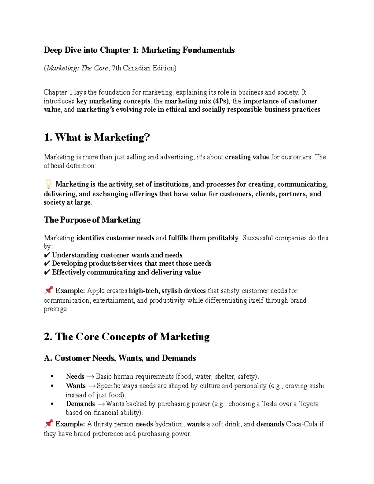 MKT 2210 Chapter 1 Summary: Marketing Fundamentals Overview - Studocu
