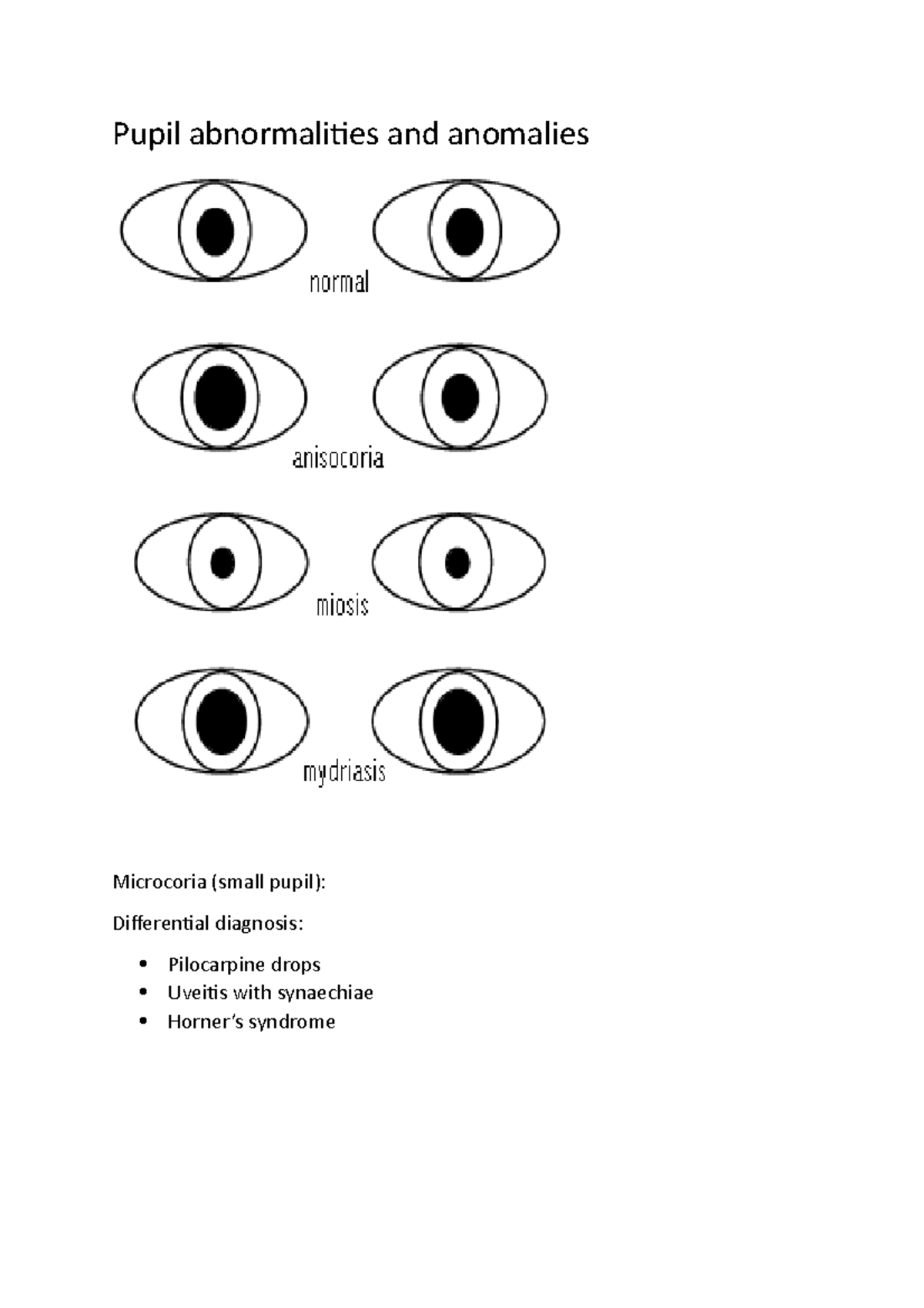 Pinpoint Pupils Differential Diagnosis