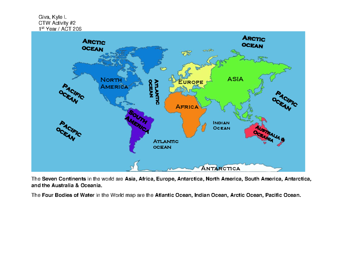 World Map with name of Continents and placements - The Seven Continents ...