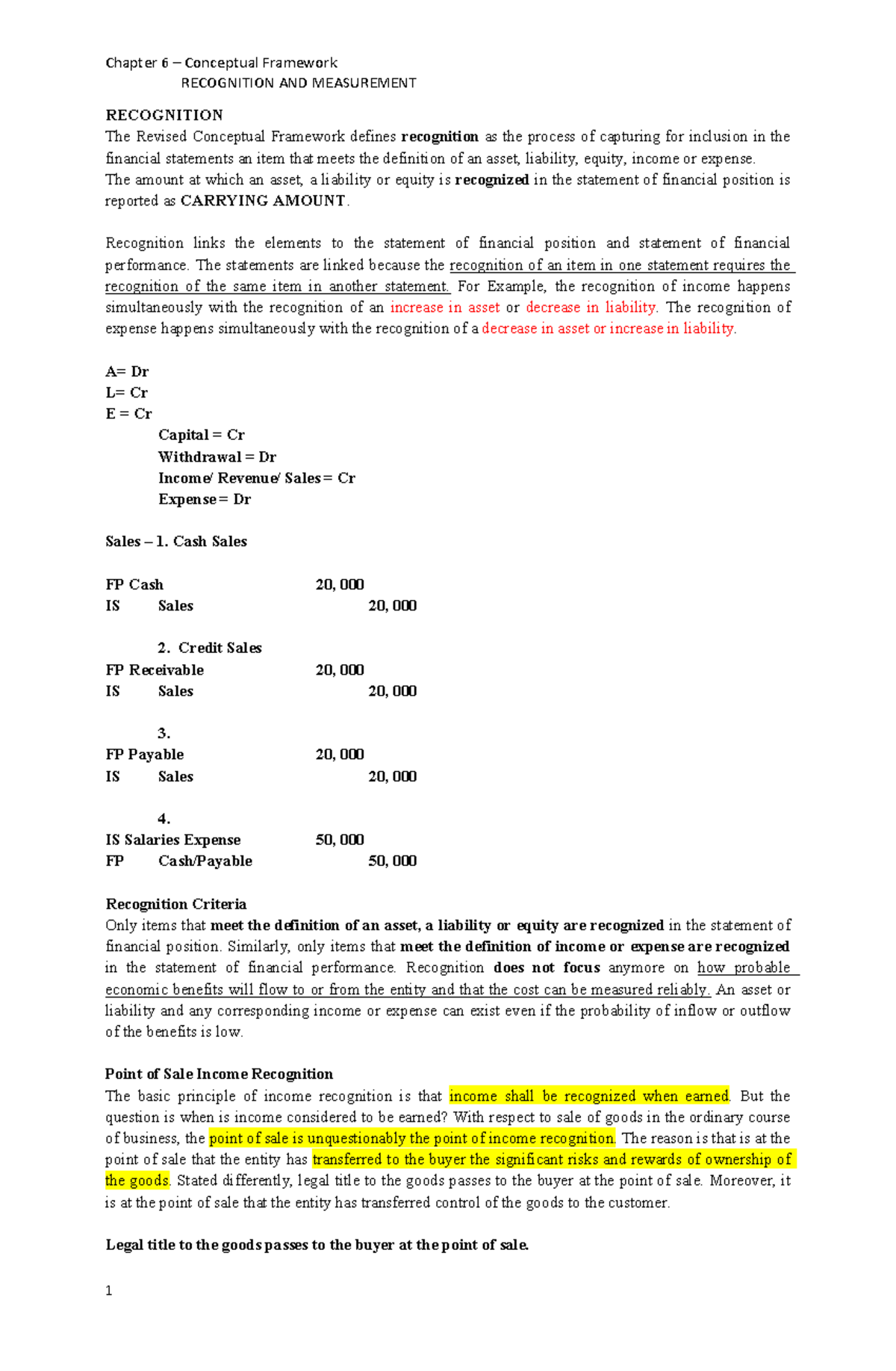 Chapter 6: Recognition and Measurement - BSA 1A Notes - Studocu