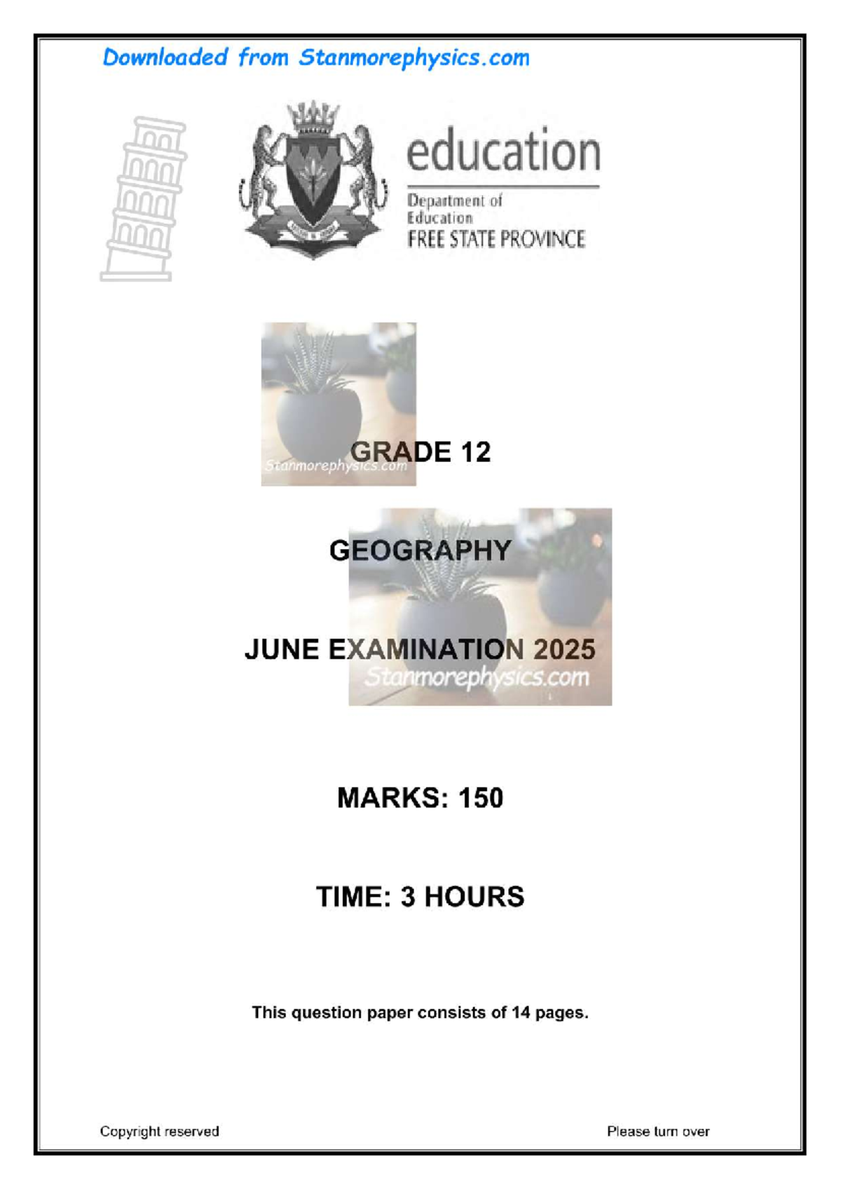FS Geography Grade 12 June Exam 2025 Paper 1 and Memo - Studocu