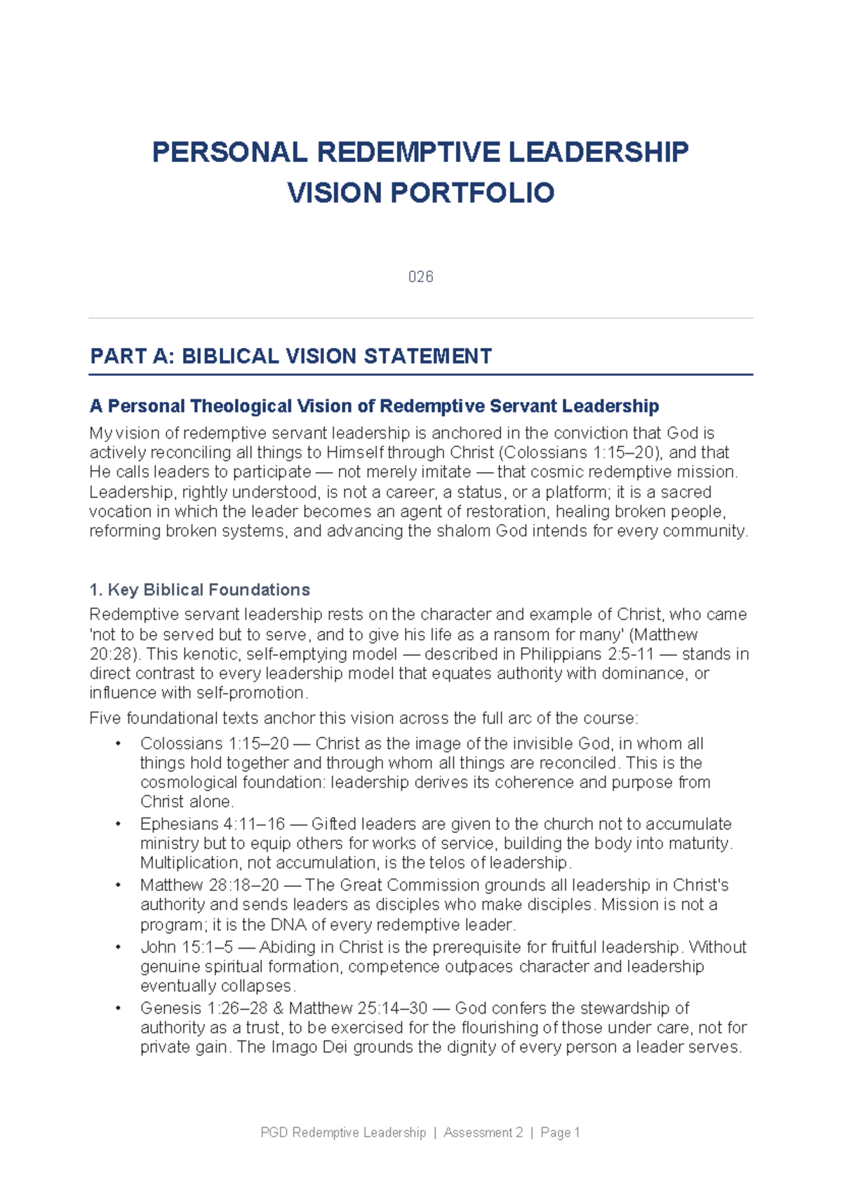 Redemptive Leadership Vision Portfolio 026: Biblical Foundations and ...